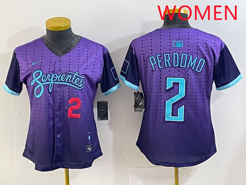 Women 2025 Arizona Diamondback #2 Perdomo Purple Joint Name Nike MLB Jersey style 4